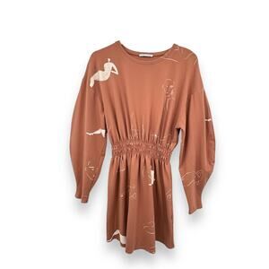 Zara Matisse dress M balloon sleeve impressionist all over print women brown